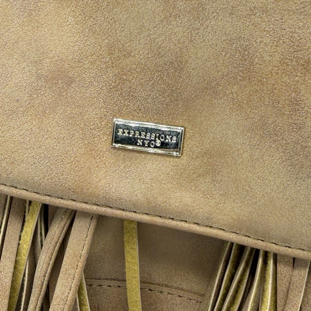 Expressions NYC Backpack Brown Tan Faux Leather Fringe Boho Festival Western - Picture 2 of 7
